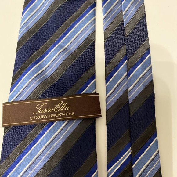 NWT Tasso Elba Stripped Blue Tie - Picture 5 of 5